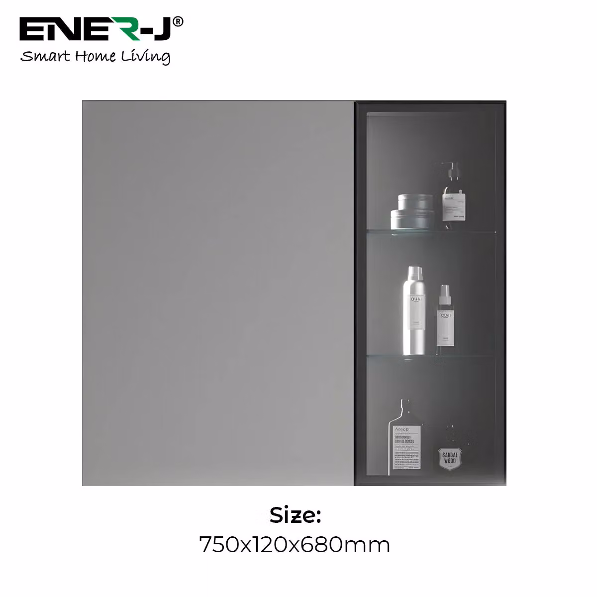 ENER-J White Rectangular LED Mirror Cabinet with Integrated Lighting, W/H: 75 x 68 cm – 2