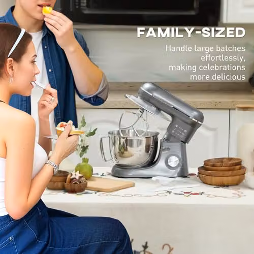 HOMCOM 1300W Electric Stand Mixer with 4.5L Capacity and 6 Speeds in Silver – 5