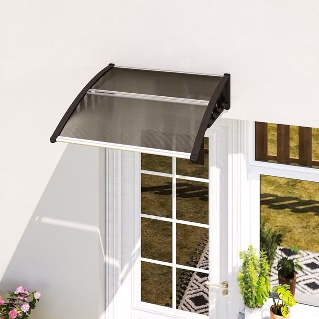Outsunny Brown Aluminium Wall-Mounted Outdoor Front and Back Door Canopy Awning