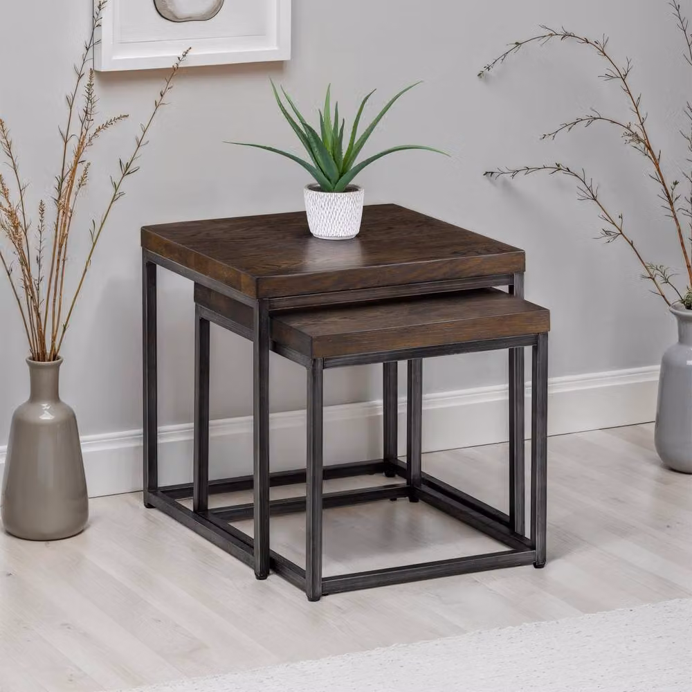 Cheshire Lomond Nesting Lamp Tables in Dark Oak and Metal – 2