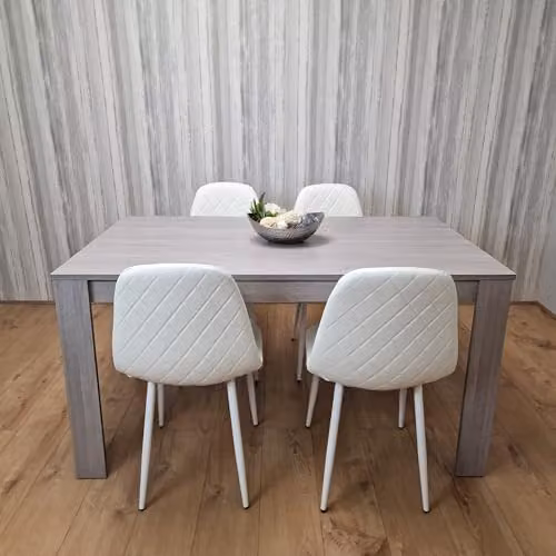 KOSY KOALA Modern Dining Set with Grey Rectangular Table and 4 White Padded Chairs, W/D/H: 140 x 80 x 75 cm