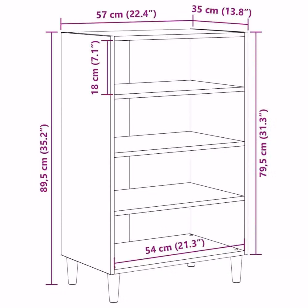 Berkfield Home Black Oak Sideboard with Shelf, W: 57 cm, D: 35 cm, H: 90 cm – 7