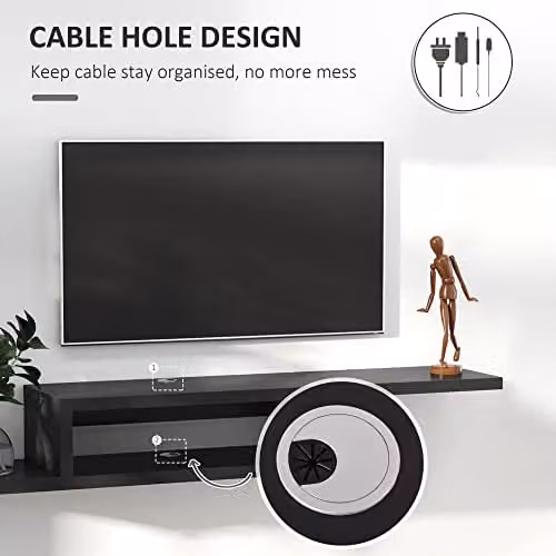 HOMCOM Minimalist Wall Mounted Floating TV Unit in Black and Grey Matt Finish – 3