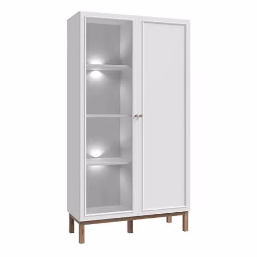 Furniture To Go Forte Modern Display Cabinet in Grey and White with Glass Doors and Integrated Lighting – 1