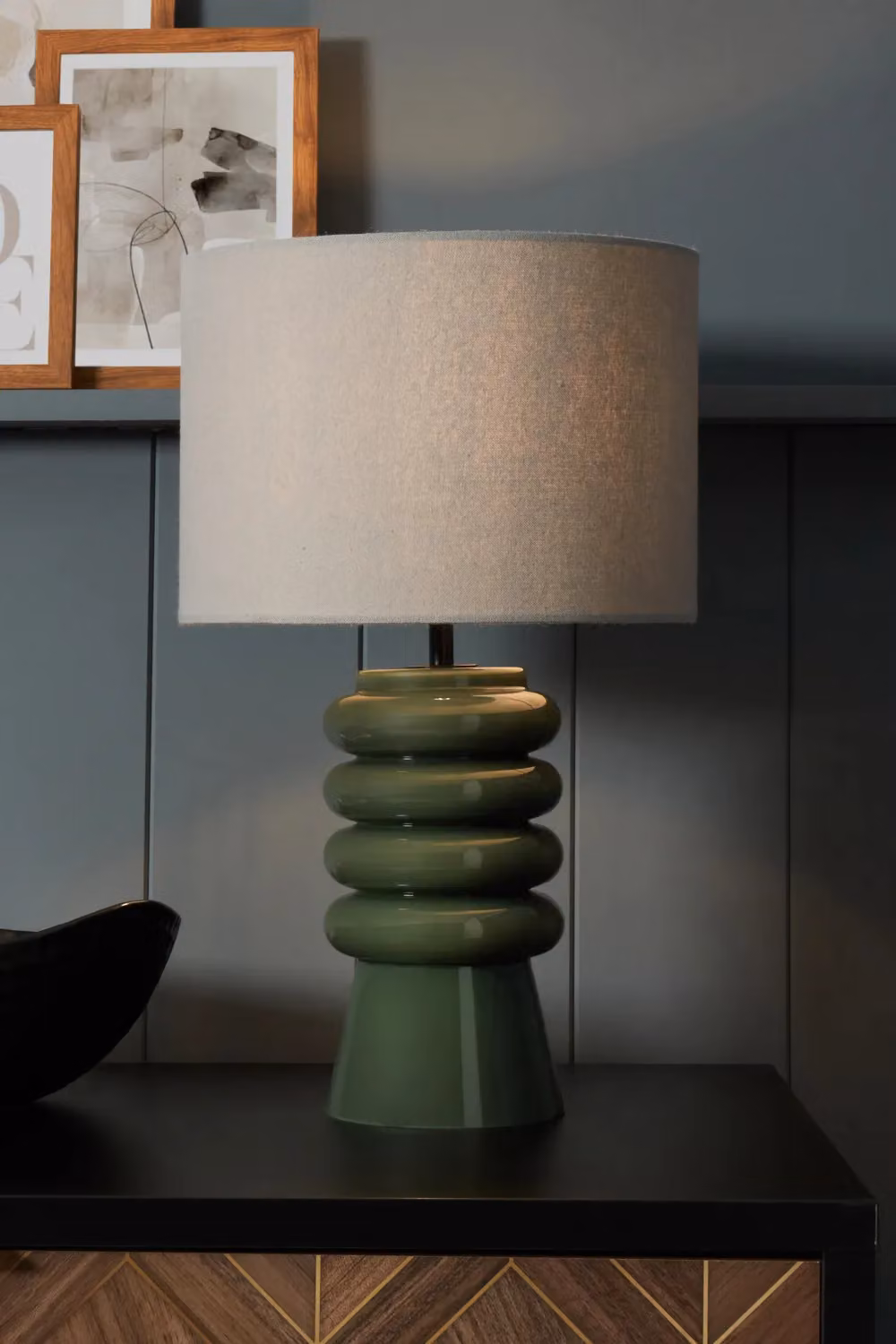 BHS Lighting Rahya Ribbed Glass Table Lamp in Green – 2