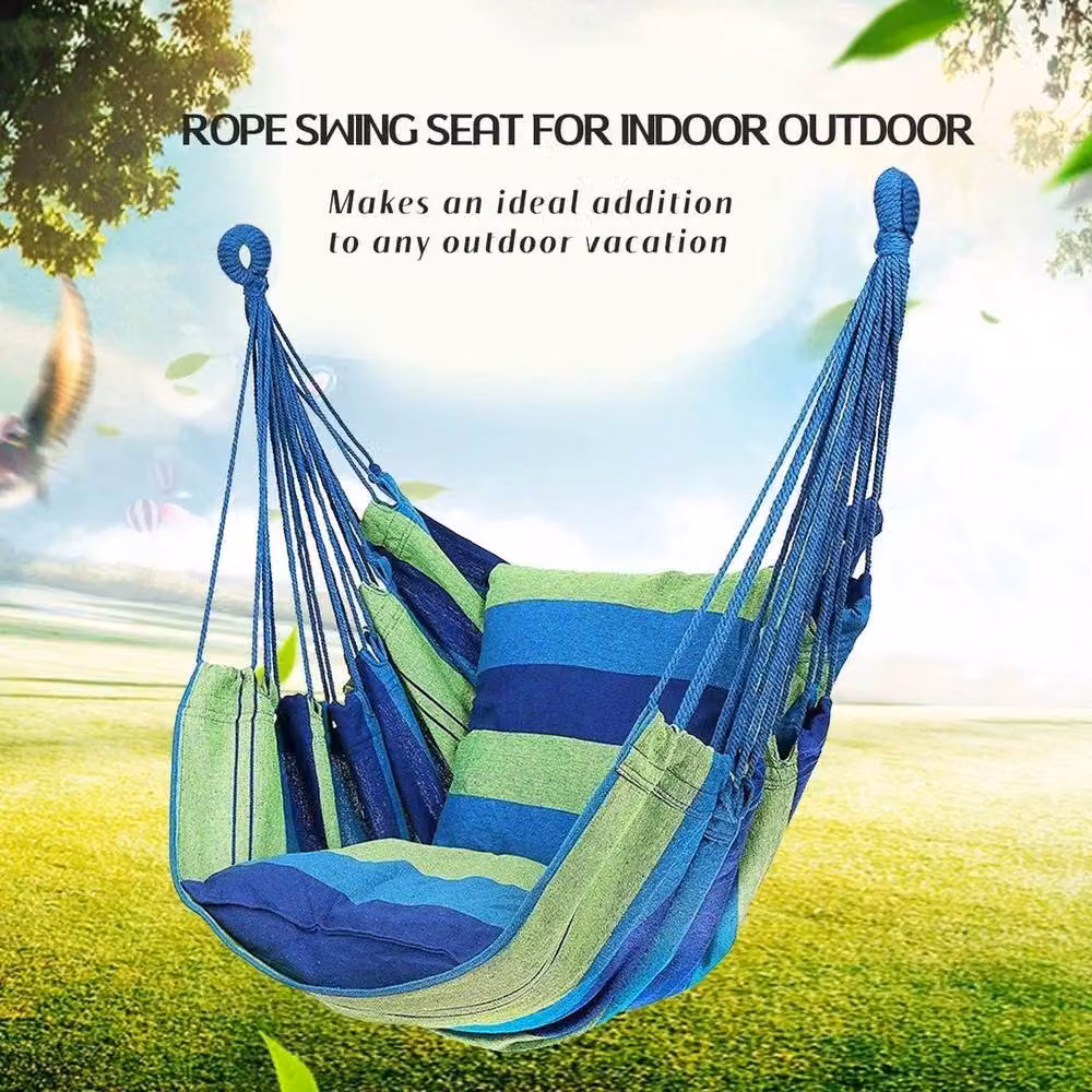FLAVORA Multicolour Striped Cotton Boho Garden Hammock Chair Hanging Rope Swing Seat for Adults, W: 100 cm, D: 15 cm – 2
