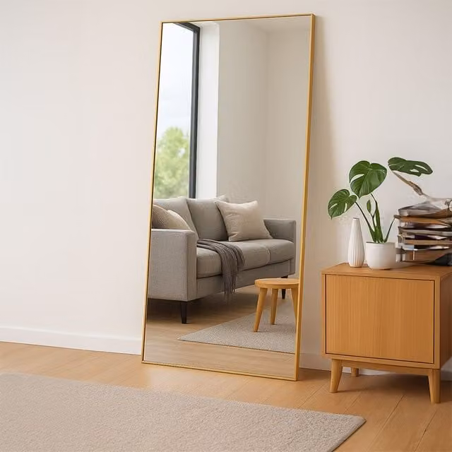 Agenzia 14 Modern Gold Metal Rectangle Frame Freestanding Leaner Mirror W: 100 cm, H: 200 cm – 1