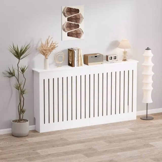 SPETLEK White Large Radiator Cover with Vertical Slat Design