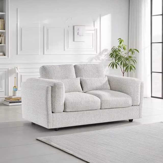 Furnishings For Less UK Bali Modern 2 Seater Sofa in Beige Chenille Textured Fabric W/D/H: 179 x 89 x 107 cm