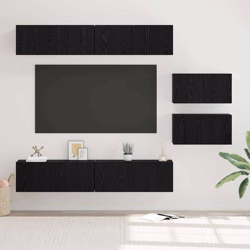 Berkfield Home Modern Black Oak TV Cabinet with 6 Media Compartments, W/D/H: 80 x 30 x 30.5 cm – 1