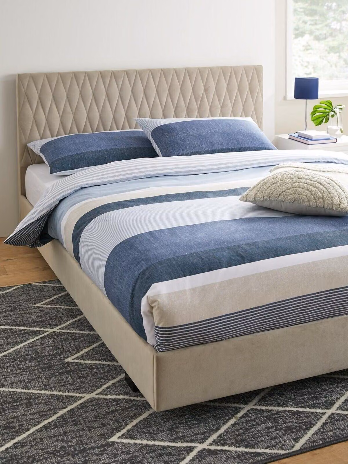 Cheap Furniture Warehouse Ashton Upholstered Fabric Kingsize Bed Frame in Grey, H 101.0 cm x W 180 cm x D 213.0 cm