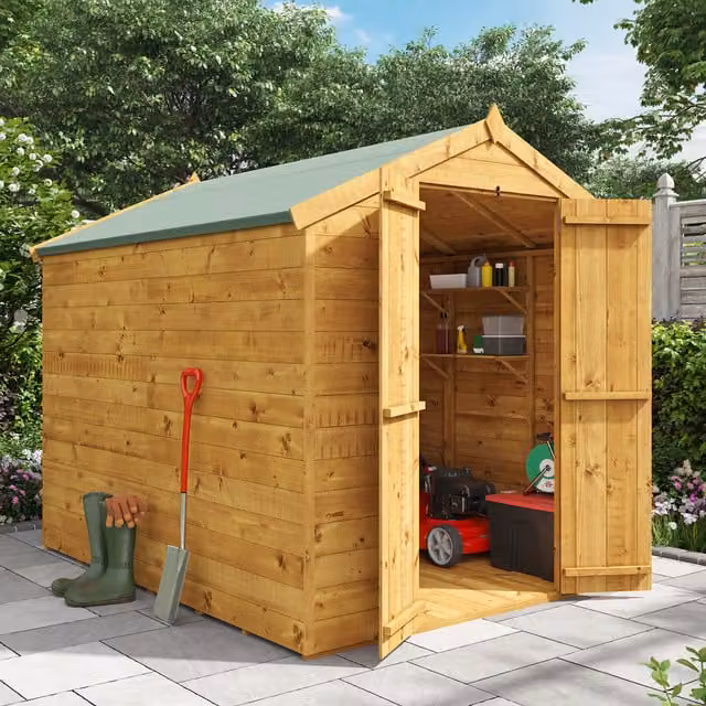 BillyOh Master Tongue and Groove Apex Wooden Shed in Brown, W/D/H: 243.84 x 182.88 x 14.86 cm