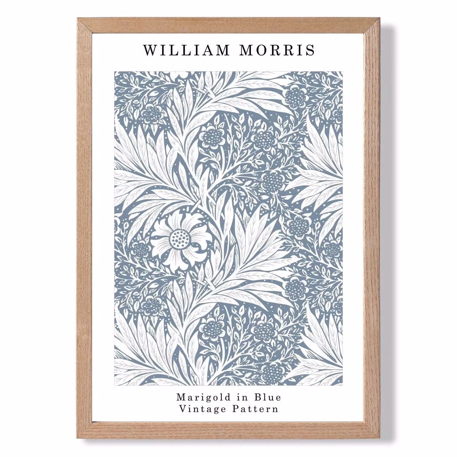 ARTZE William Morris Marigold in Blue Floral Art Print with Oak Frame, Mid Blue – 2