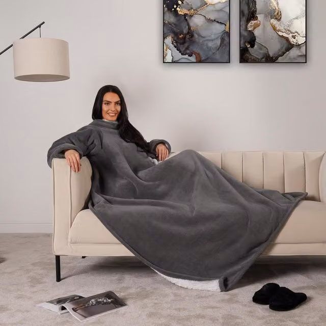 OHS Oversized Wearable Fleece Blanket Throw in Grey