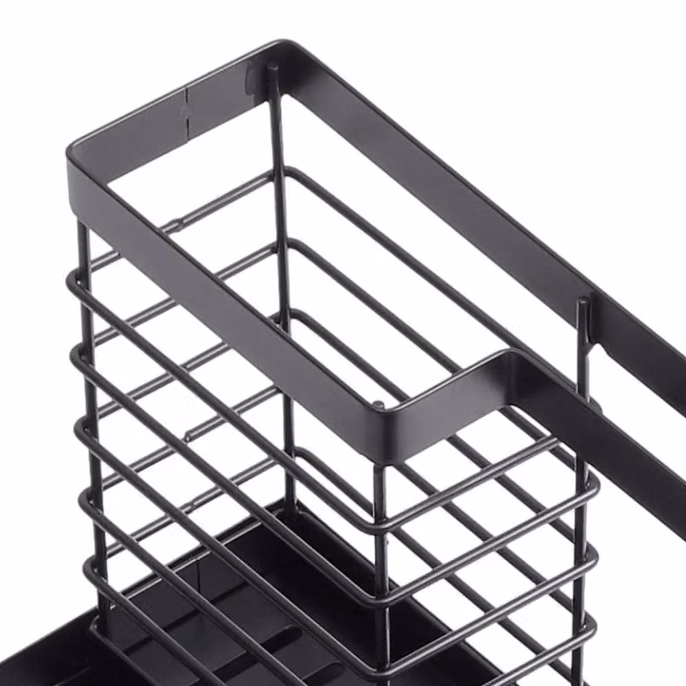 FORGEVIO Kitchen Sink Caddy Organizer Rack Drainer with Drip Tray in Black Metal – 4