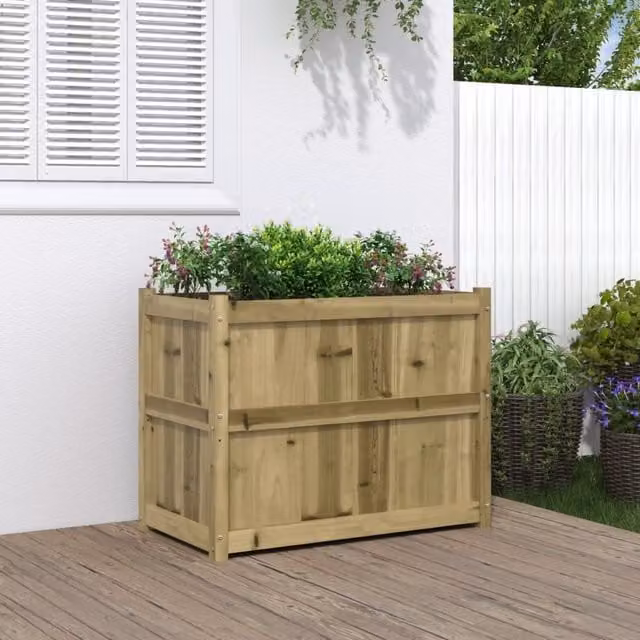 Berkfield Home Brown Impregnated Wood Pine Garden Planter Tub, W/D/H: 90 x 50 x 70 cm