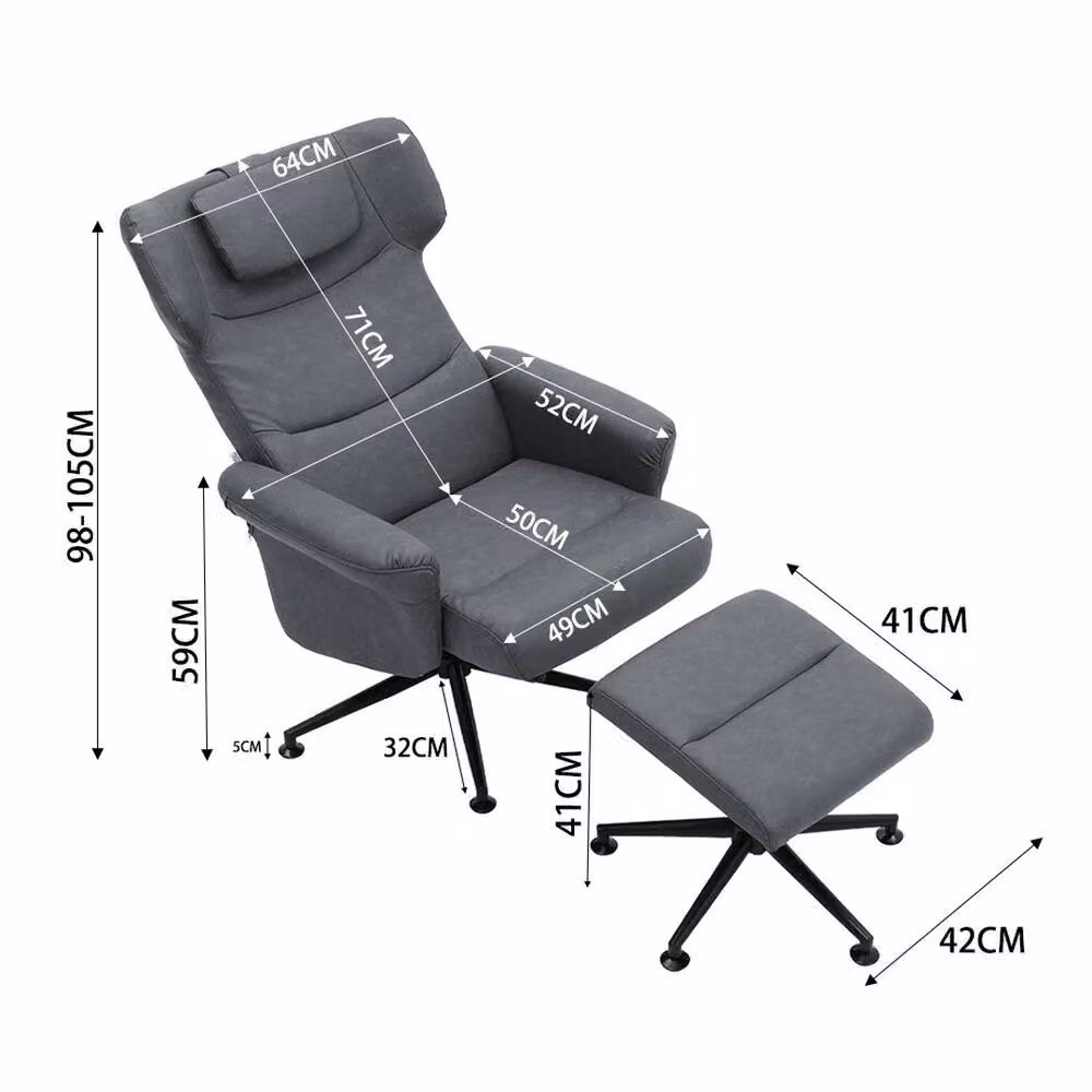 VOGREX Grey PU Leather Swivel Recliner Executive Armchair and Footstool Set – 2