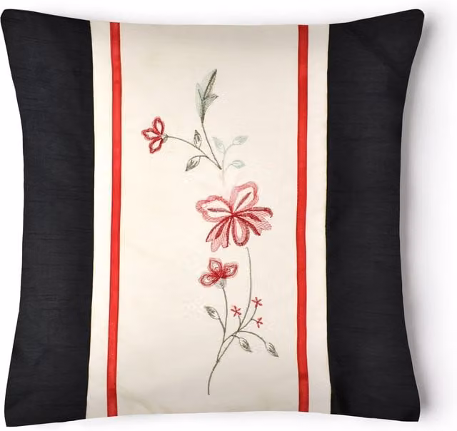 Intimates Black Embroidered Faux Floral Silk Square Cushion
