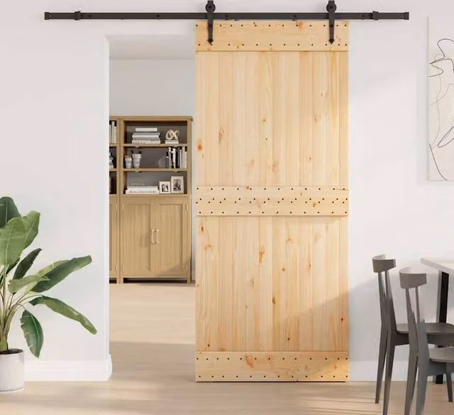 Berkfield Home Rustic Solid Pine Sliding Door with Hardware Set in Beige and Sand, W: 90 cm, H: 210 cm – 1