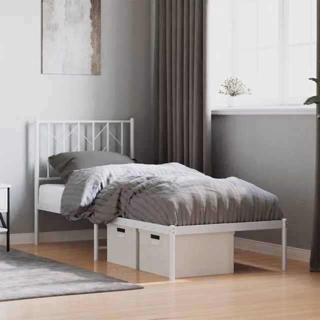 Berkfield Home Metal Bed Frame with Headboard in White, W/D/H: 75 x 190 cm – 1