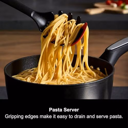Morphy Richards Pasta Server and Skimmer Set in Black, Heat Resistant Nylon and Silicone Utensils – 2