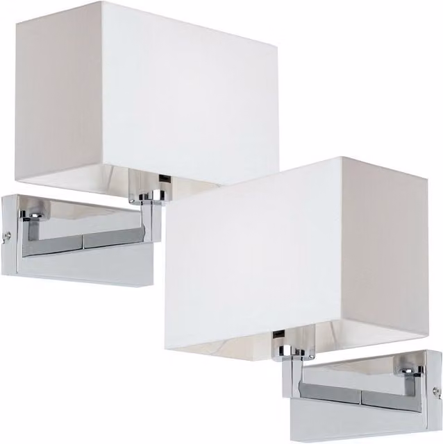 Loops 2 Pack Dimmable LED Wall Lights with Chrome and White Fabric Shades