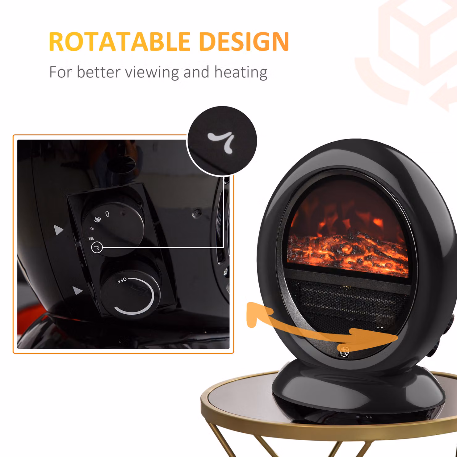 HOMCOM Freestanding Electric Fireplace Heater with Realistic Flame Effect, 1500W, Black – 5