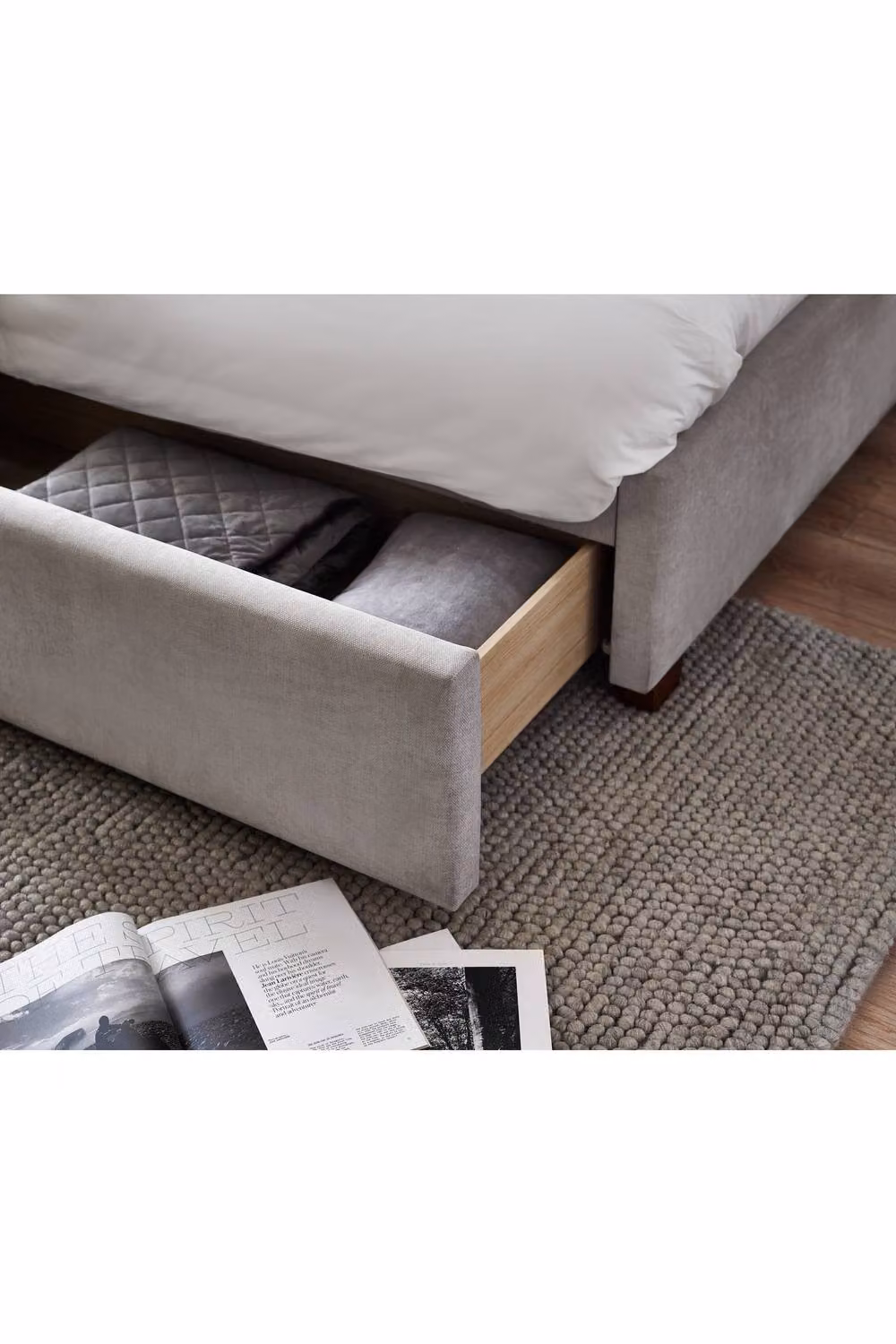 Julian Bowen Savannah Grey Velvet Upholstered Double Bed Frame with Drawer W/D/H: 136 x 140 x 209 cm – 3