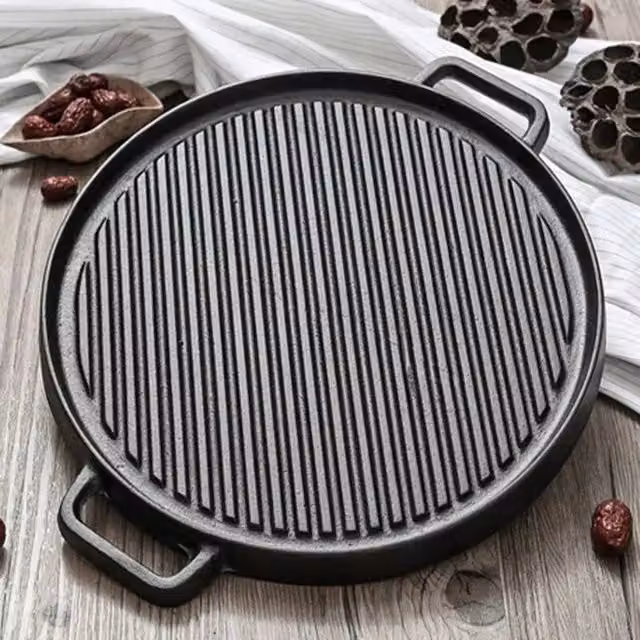 Kelvenix Cast Iron Reversible Round Griddle Pan and Non-Stick Skillet in Black – 1