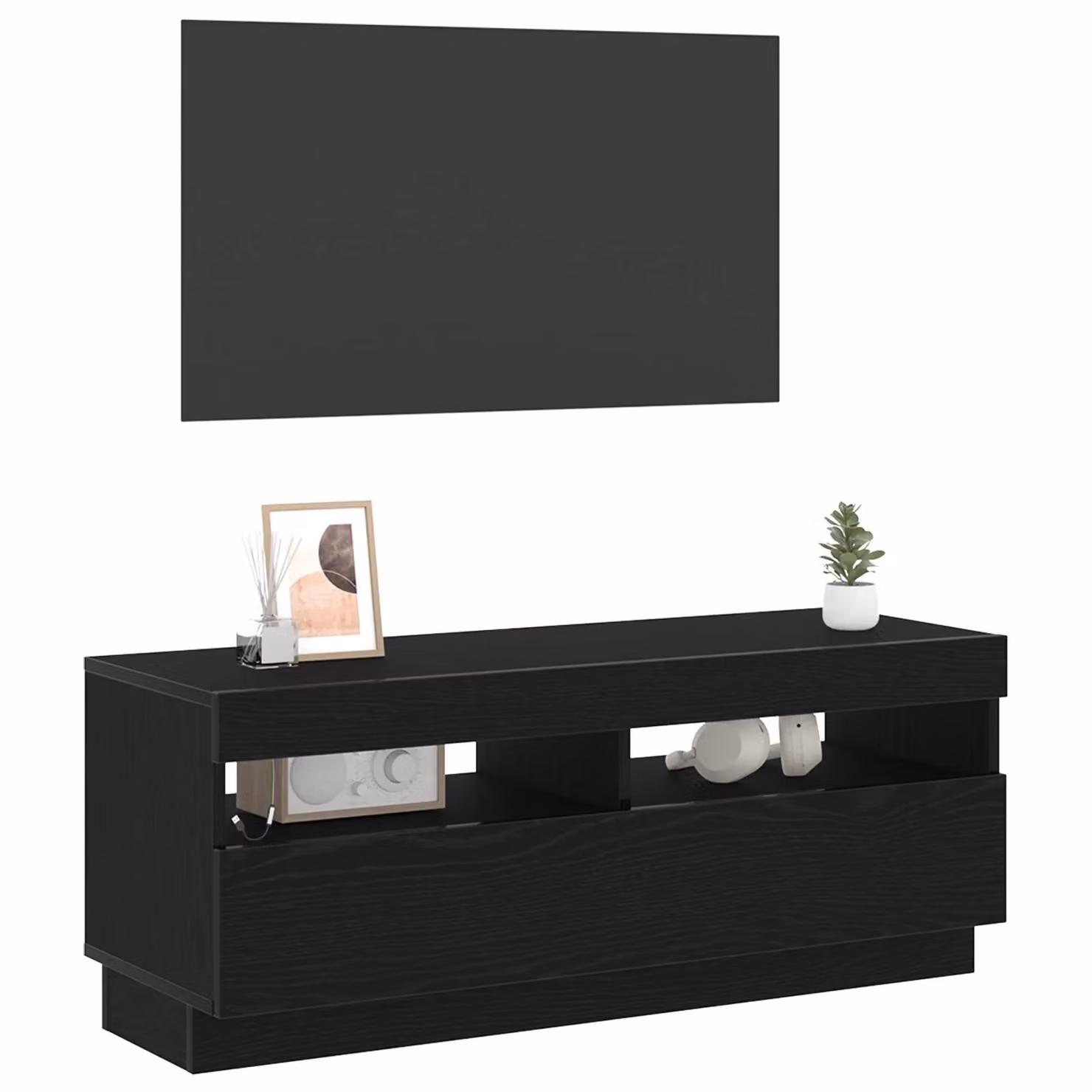 Berkfield Home Modern TV Stand with LED Lights in Black Oak, W/D/H: 100 x 35 x 40 cm – 3