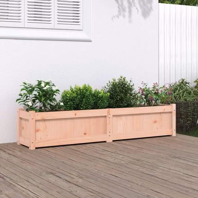 Berkfield Home Brown Solid Wood Douglas Garden Planter Tub, W: 150 cm, D: 31 cm, H: 31 cm – 1