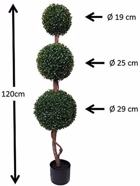 GreenBrokers Set of 2 Artificial Triple Ball Boxwood Topiary Trees, Green, Height: 120 cm