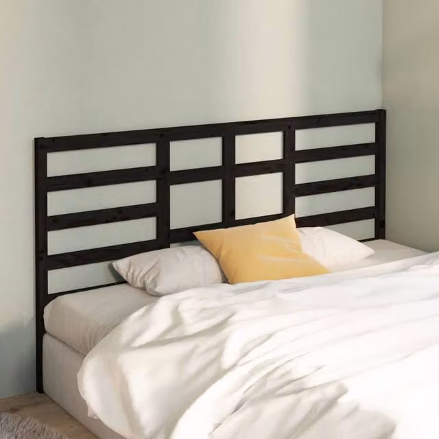 Berkfield Home Beautiful Black Solid Pine Wood Bed Headboard W: 206 cm, D: 4 cm, H: 104 cm – 1