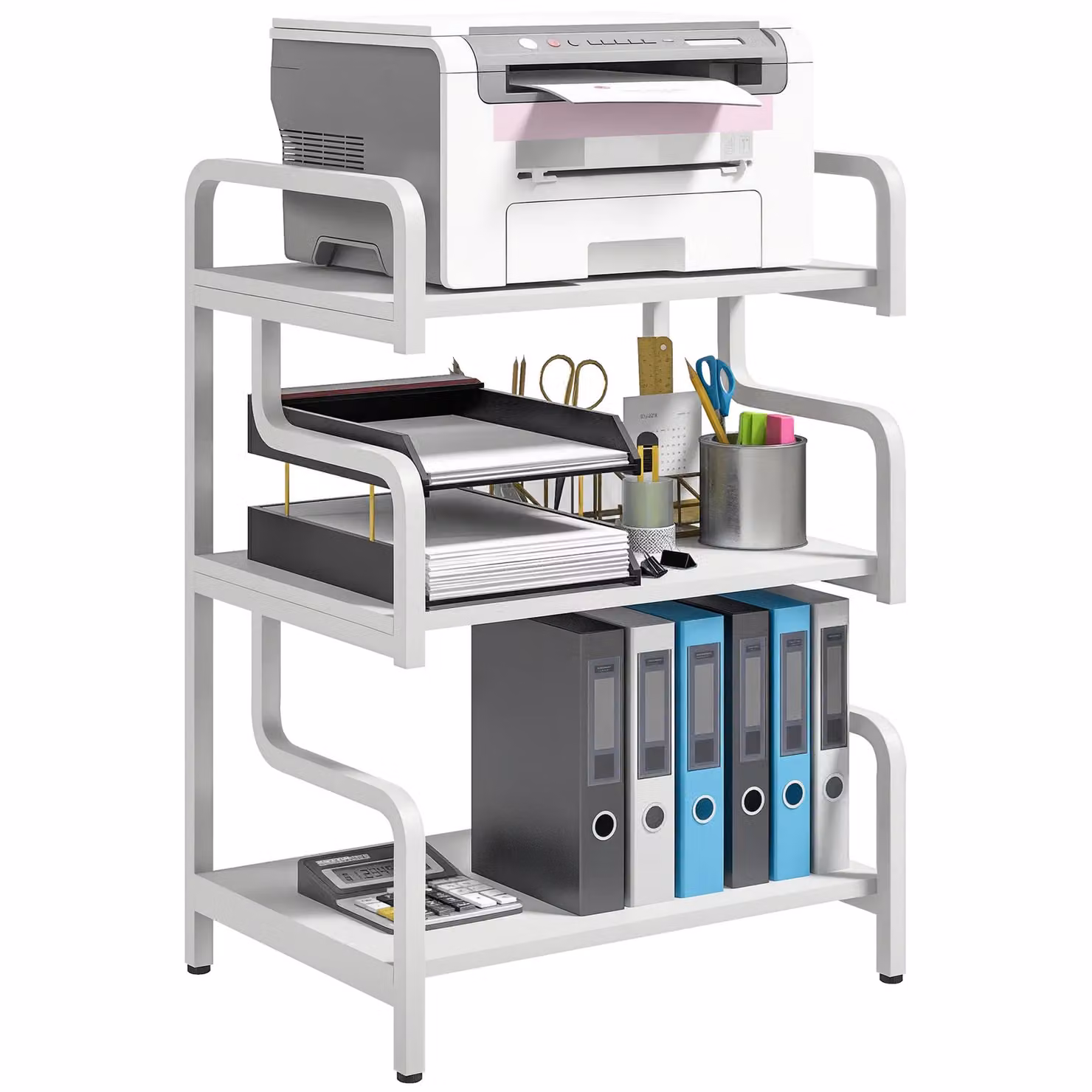 HOMCOM 3-Tier Industrial Metal Printer Stand and Storage Shelving Unit, White, W/D/H: 55 x 40 x 77 cm – 2