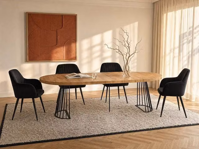 Vente-unique Extendable 2 to 12 Seater Dining Table in Black and Brown MDF and Metal – 1
