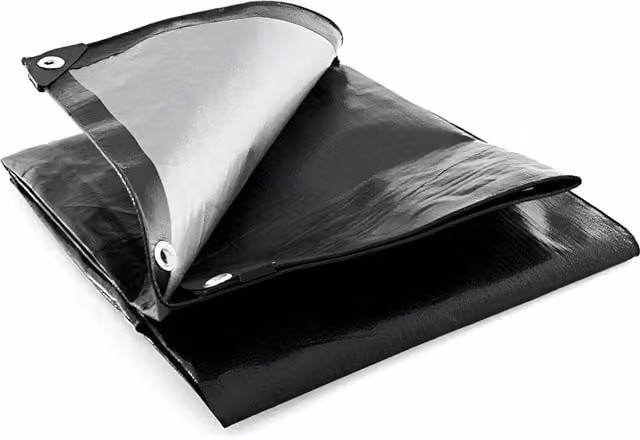 SolaDirect Heavy-Duty Waterproof Tarpaulin Groundsheet with Eyelets, Black, 5 x 5 m