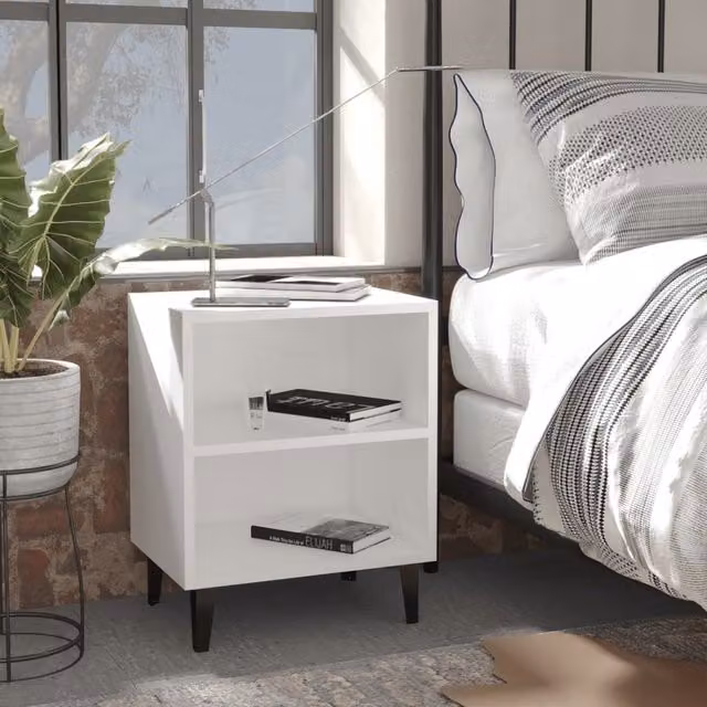 Berkfield Home Bed Cabinets with Metal Legs, 2 Piece Set, White, W: 40 cm, D: 30 cm, H: 50 cm – 1
