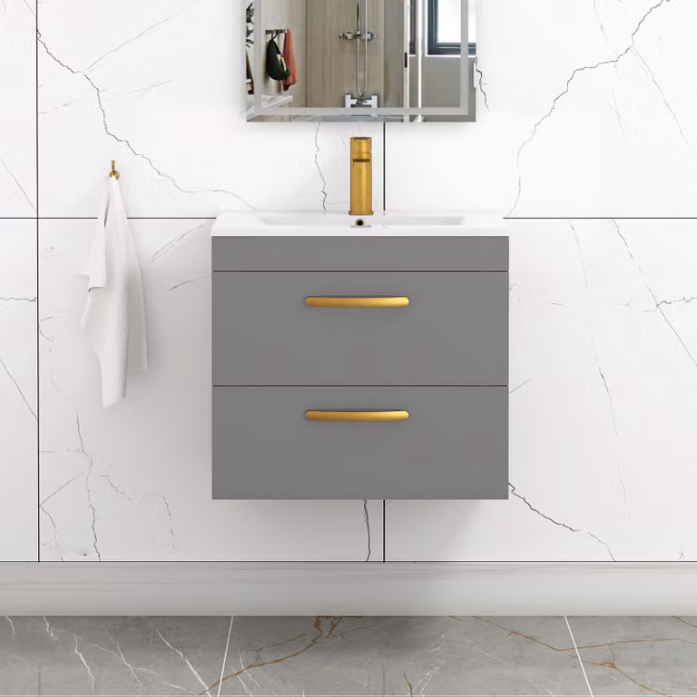 Royal Bathrooms Modern Wall Hung Vanity Basin Unit, Indigo Grey Gloss, Width: 60 cm