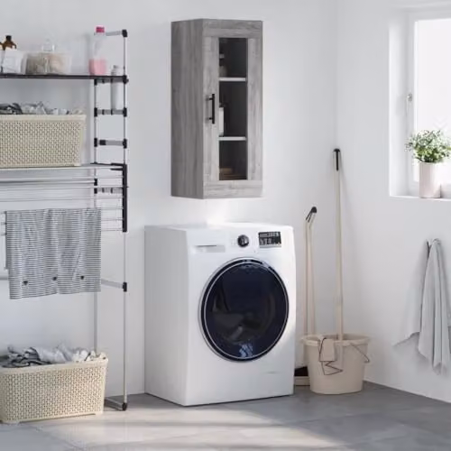 vidaXL Wall Mounted Cabinet in Grey with Glass Doors, W/D/H: 34.5 x 34 x 90 cm – 2