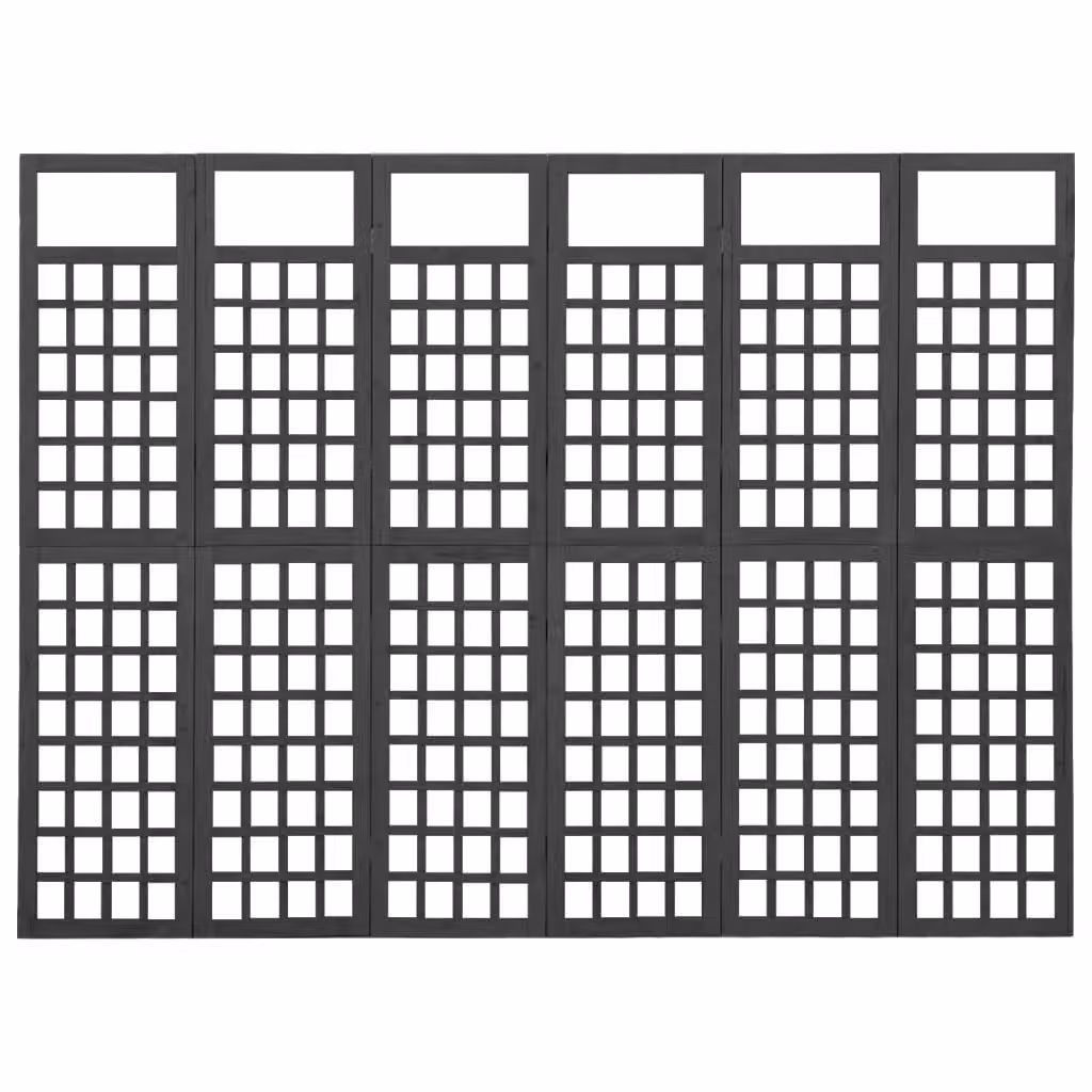 Berkfield Home 6-Panel Trellis Room Divider in Black Solid Fir Wood, W: 242.5 cm, H: 180 cm – 3
