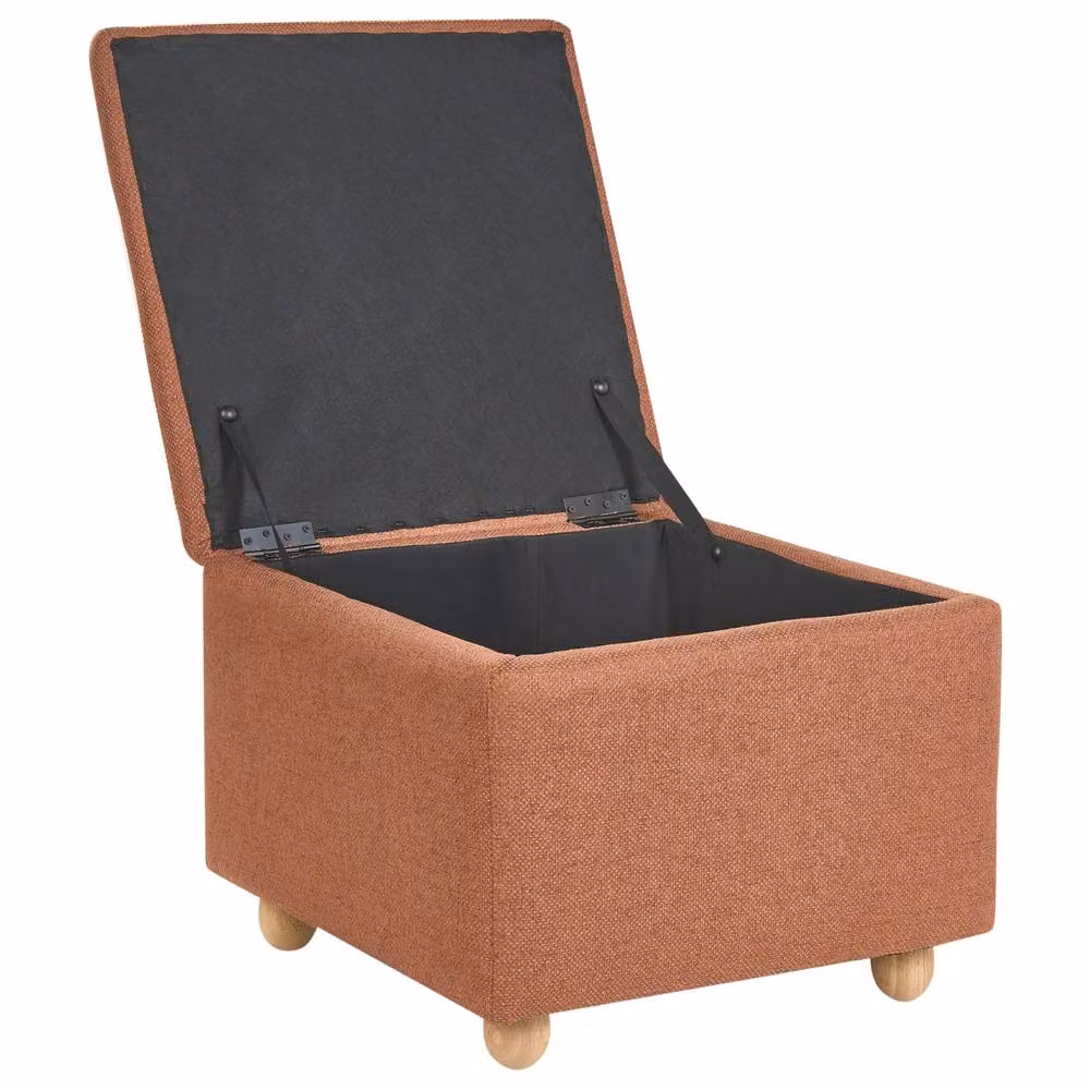 Wyld and Coco Brown Fabric Storage Pouffe with Pine Wood Frame, W/D/H: 60.0 x 46.0 x 46.0 cm – 4
