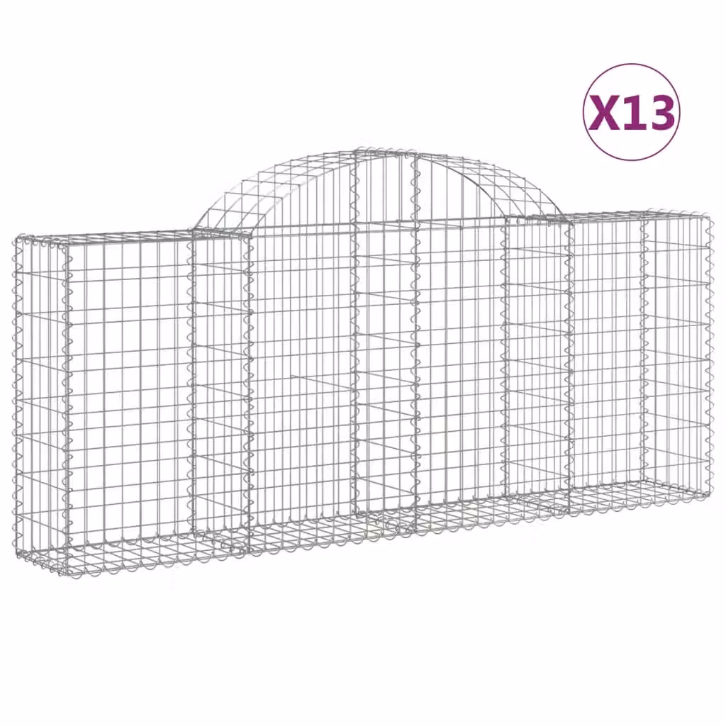 Berkfield Home Arched Gabion Baskets, 13 Piece Set, Silver Galvanised Steel, W: 200 cm, D: 30 cm, H: 80-100 cm – 2