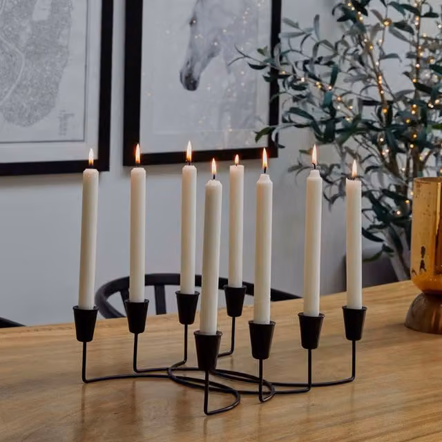 Ivyline Black Modern Round Metal 8 Piece Taper Candle Holder Set, W34cm, H12cm – 1