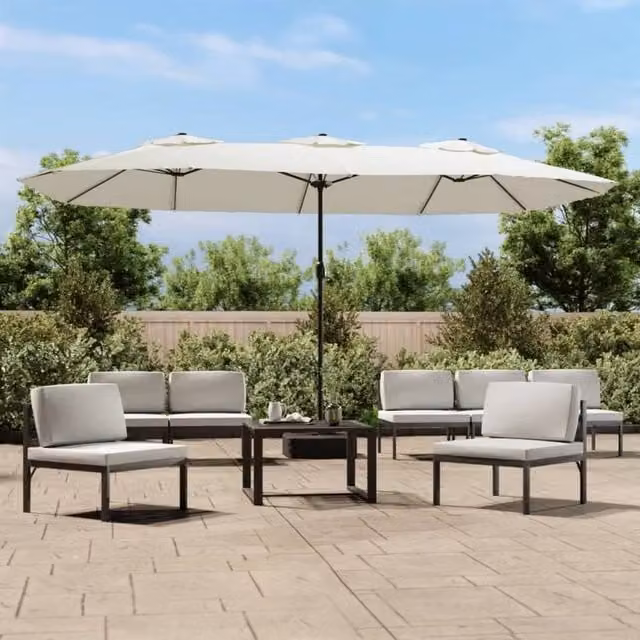 Berkfield Home Double-Head Cantilever Parasol with LEDs in Sand White, W: 449 cm, H: 245 cm