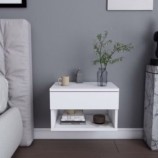 Decorotika Jamot Wall Mounted Floating Bedside Table in White