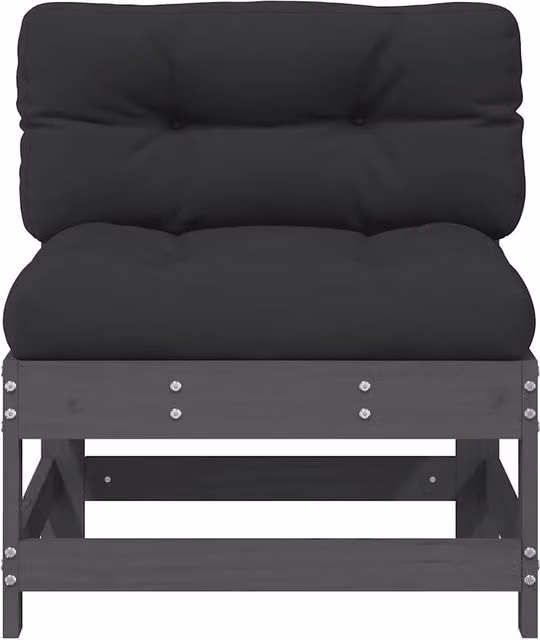 Berkfield Home Middle Sofa with Cushions in Grey Solid Pine Wood