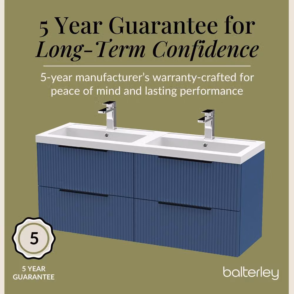Balterley Fluted Front Wall Hung 4 Drawer Vanity Basin Unit, Satin Blue, W: 120 cm – 4
