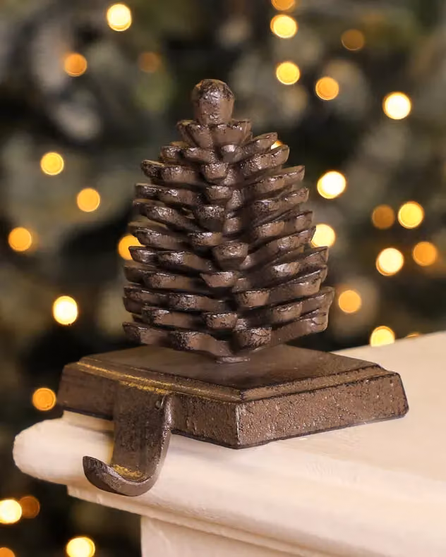 Dibor Set of 2 Cast Iron Pine Cone Decorative Christmas Stocking Holders in Brown – 3