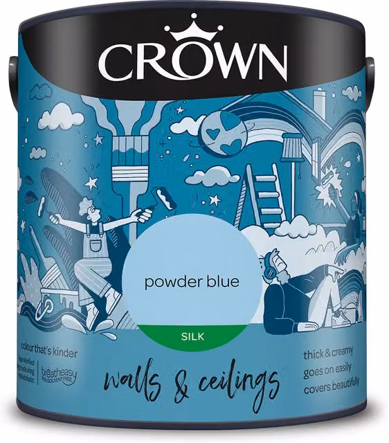 Crown Walls and Ceilings Silk Emulsion Powder Blue 2.5l
