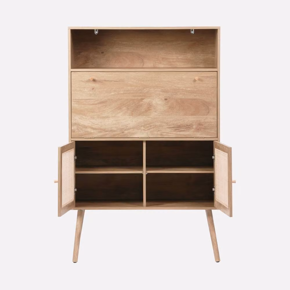 sweeek Mid-Century Secretary Writing Desk with Shelves and 2 Doors in Brown, W/D/H: 138.0 x 35.6 x 90.0 cm – 2